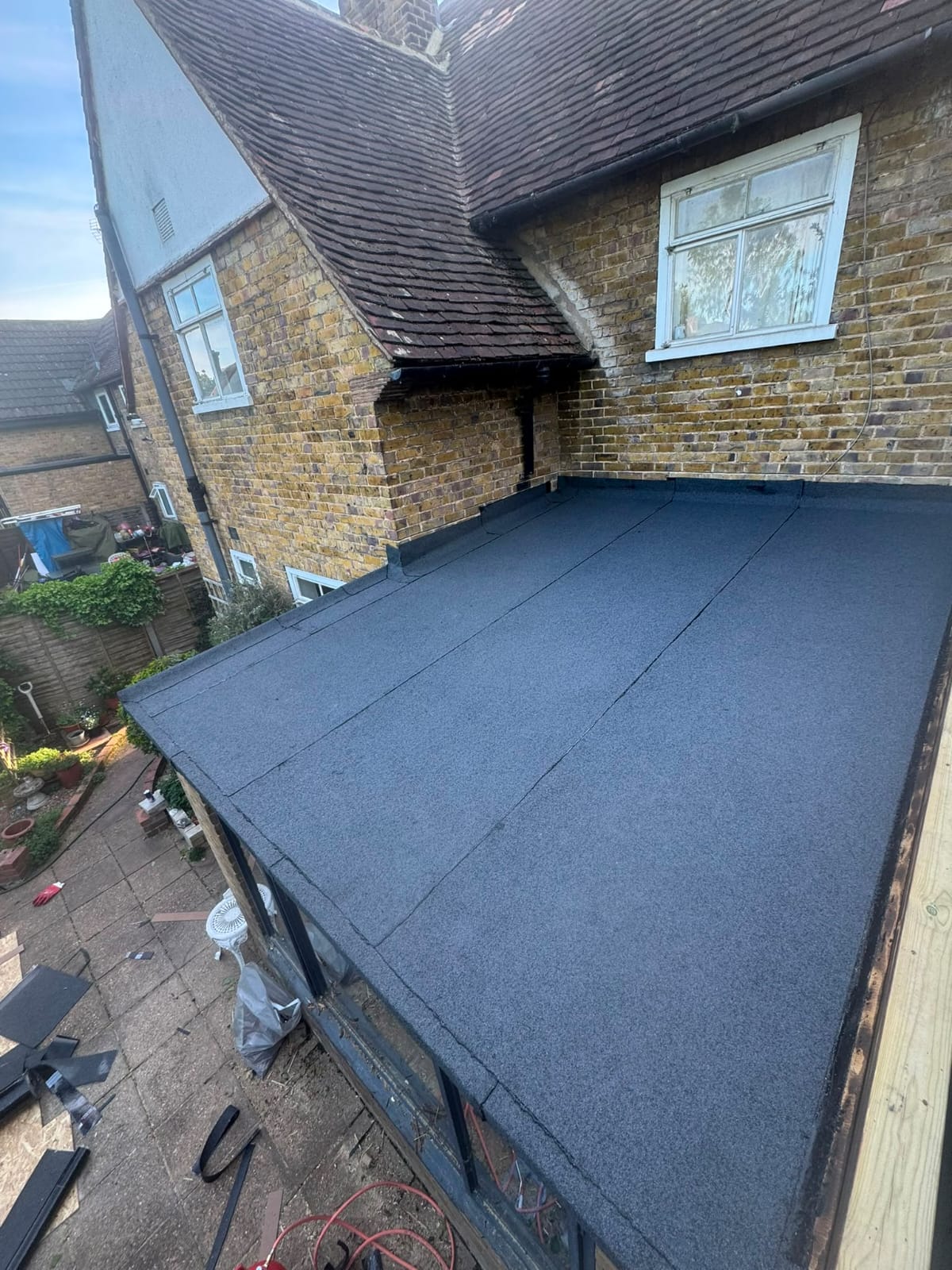New felt flat roof laid on a house extension in Anglesey